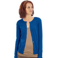 Ladies Cotton Button Front Crew Neck Cardigan - Royal Blue